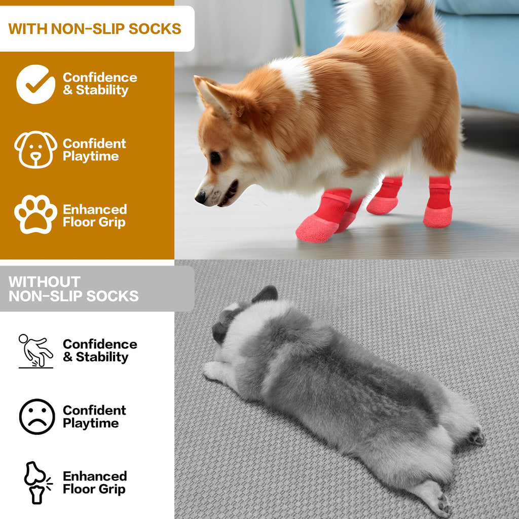 Anti-Slip Dog Socks | Paw Protectors for Hardwood Floors | 4-Pack