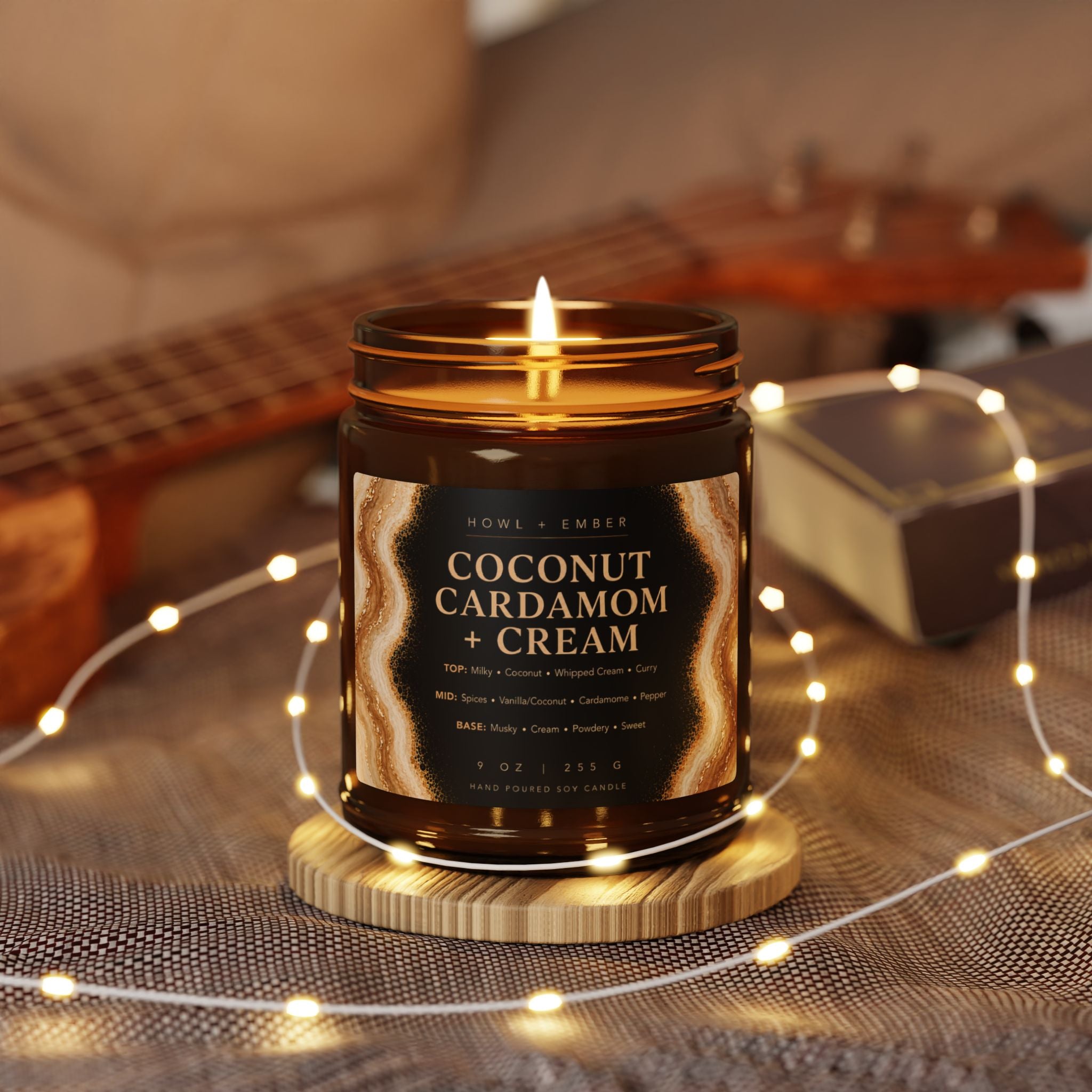Coconut Cardamom + Cream, 9oz Soy Candle