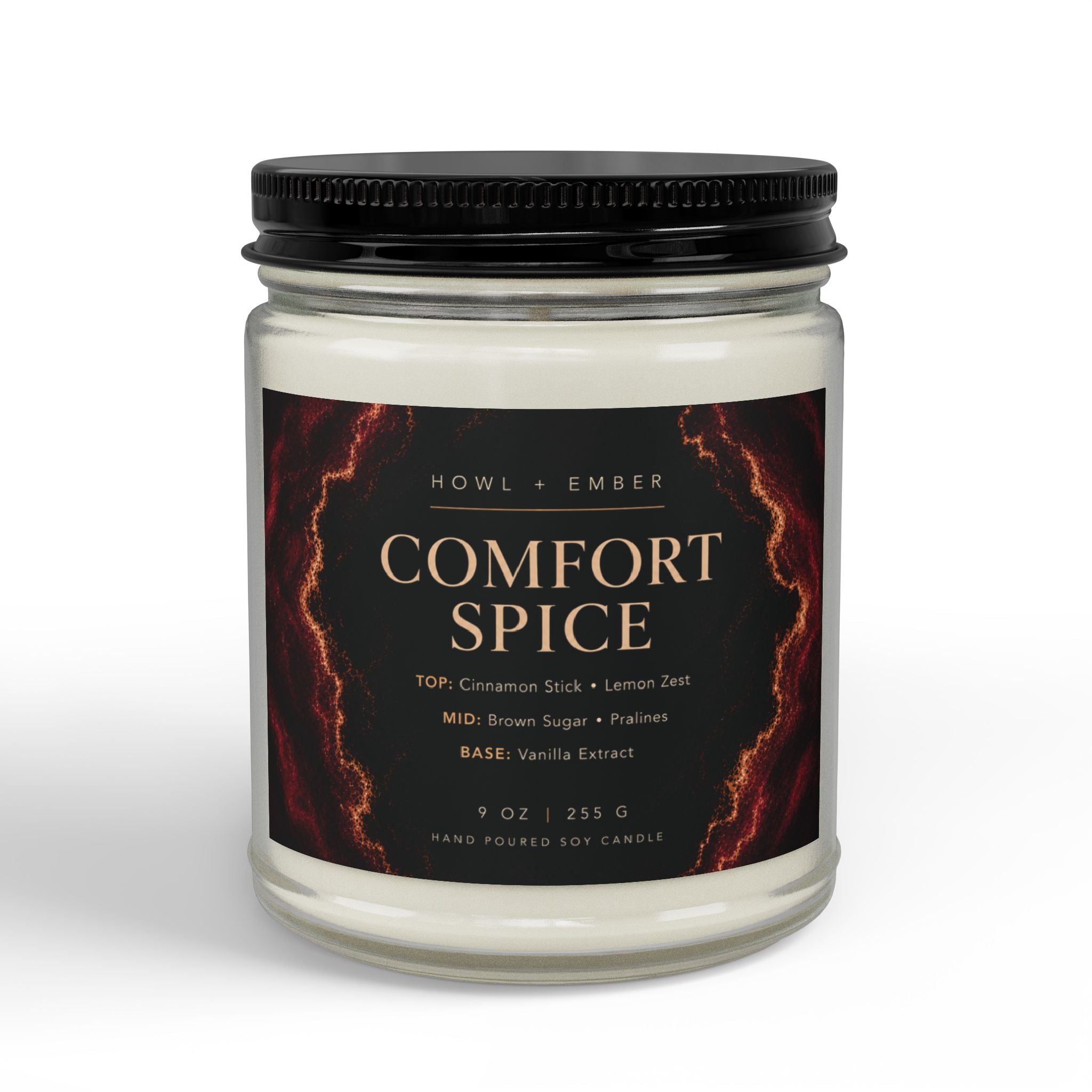 Comfort Spice, 9oz Soy candle + Black Lid