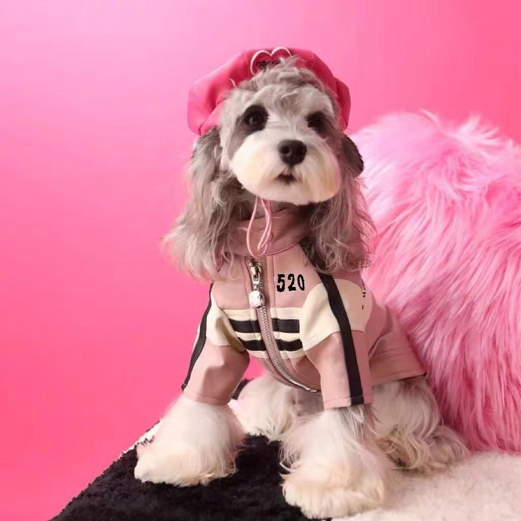 Dog Motorcycle Jacket | PU Leather Pet Coat | Green & Pink